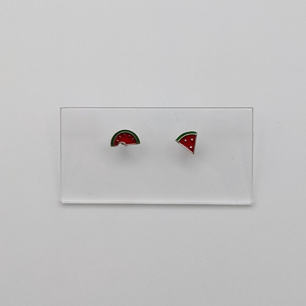 Watermelon asymmetrical sterling silver stud earrings - Picture 2 of 5